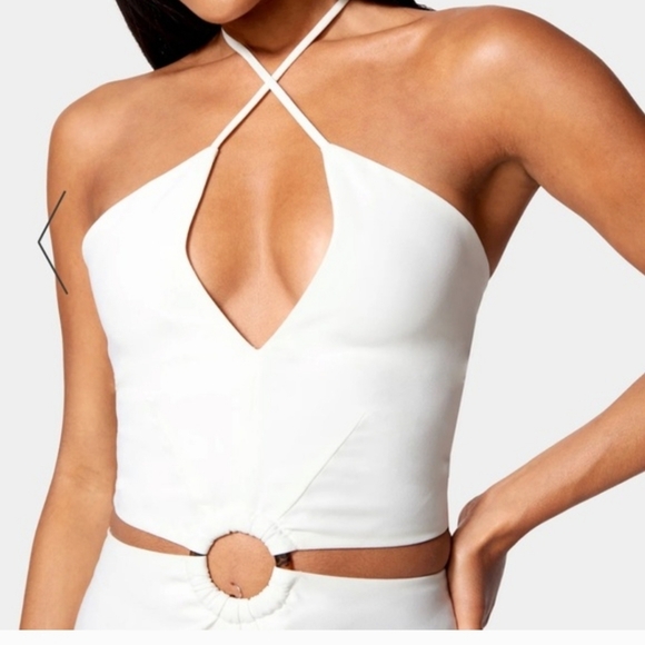 NWT Women's Wide Leg Halter Jumpsuit Keyhole Detail White Sz 6 - Picture 2 of 16